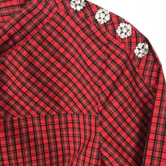 J. Crew Jewel Button Funnel Neck Plaid Shirt Size 6 - Picture 4 of 6